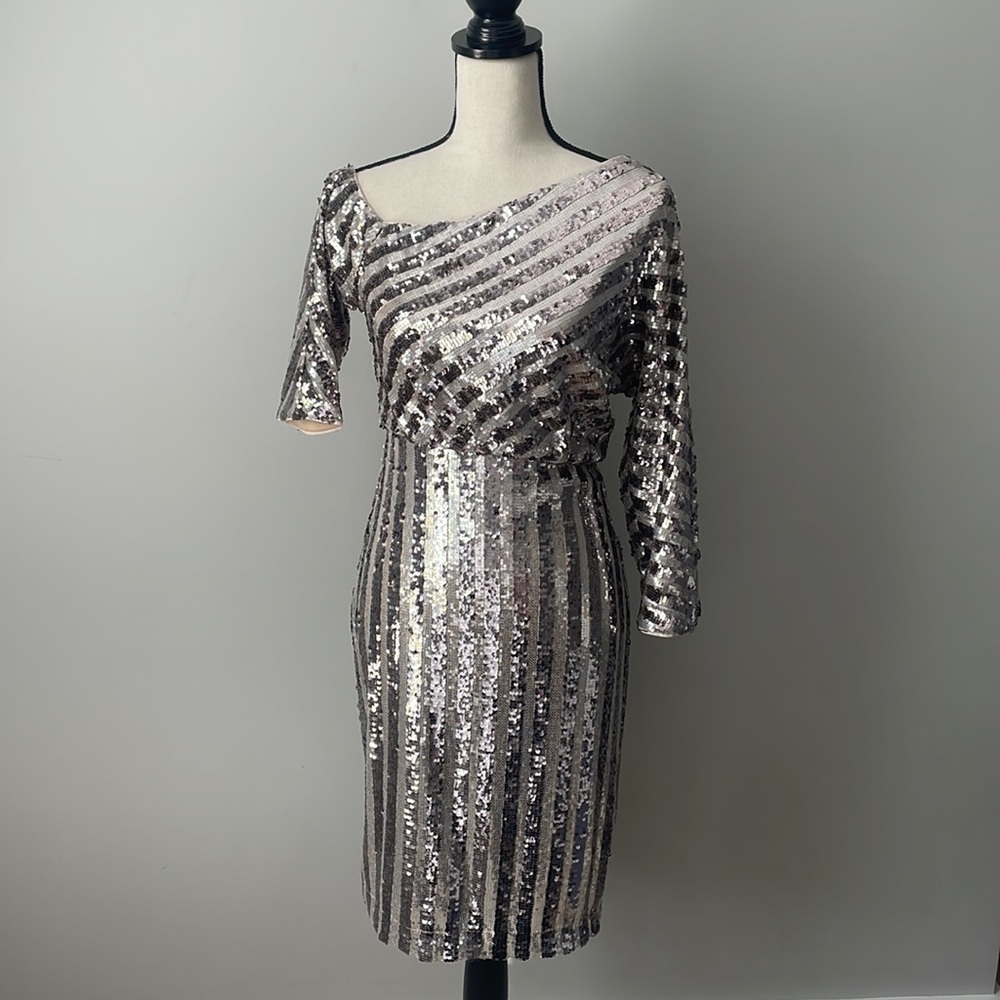 Badgley Mischa Off The Shoulder 3/4 Sleeve Sequin Natalya Dress in Mauve Size 2